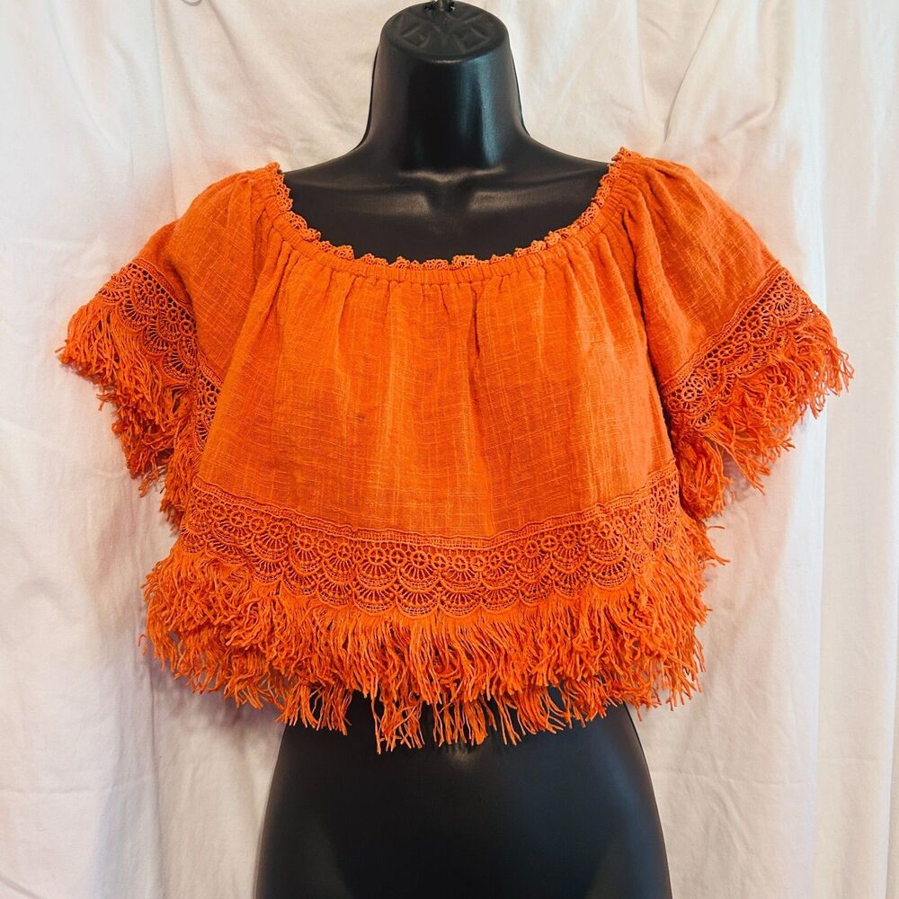 #8235 SOLARIS STYLE CROP PEASANT BOHO HIPPIE ORANGE NWT SIZE L